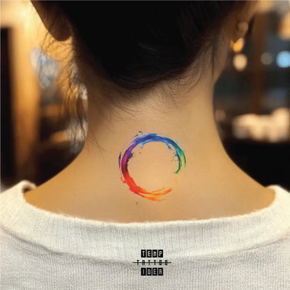 best cool simple small black white grey color lgbtq gay lesbian watercolor, brush rainbow zen circle watercolor lgbtq+ symbol fake temporary tattoo sticker design idea for men and women on neck