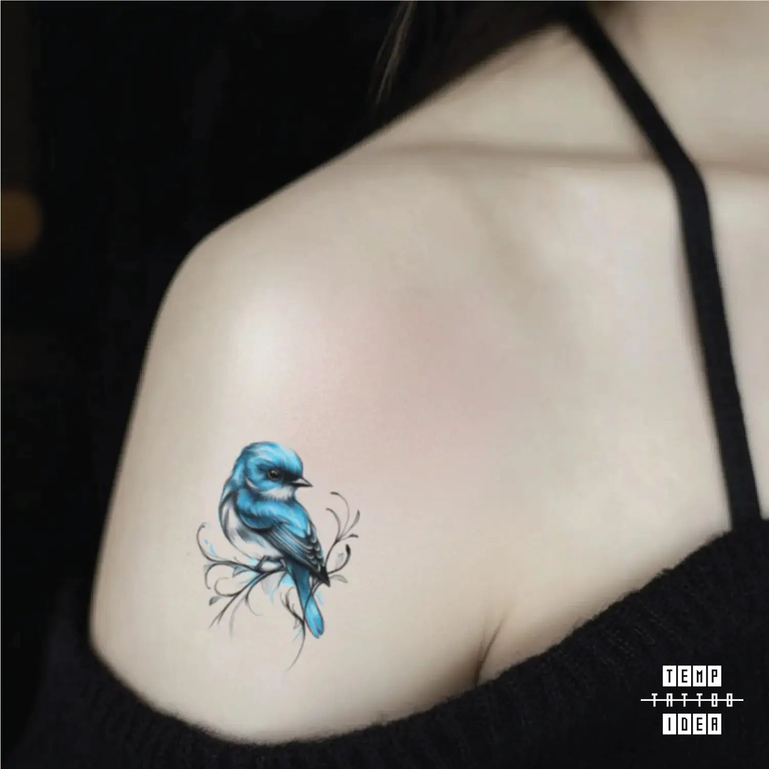 best cool simple small black white grey color blue color simple blue bird animal symbol fake temporary tattoo sticker design idea for men and women on bicep