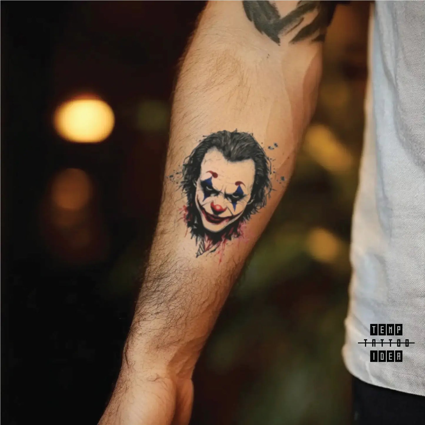 best cool simple small black white grey color suicide squad sketch simple joker portrait portrait symbol fake temporary tattoo sticker design idea for men and women on forearm