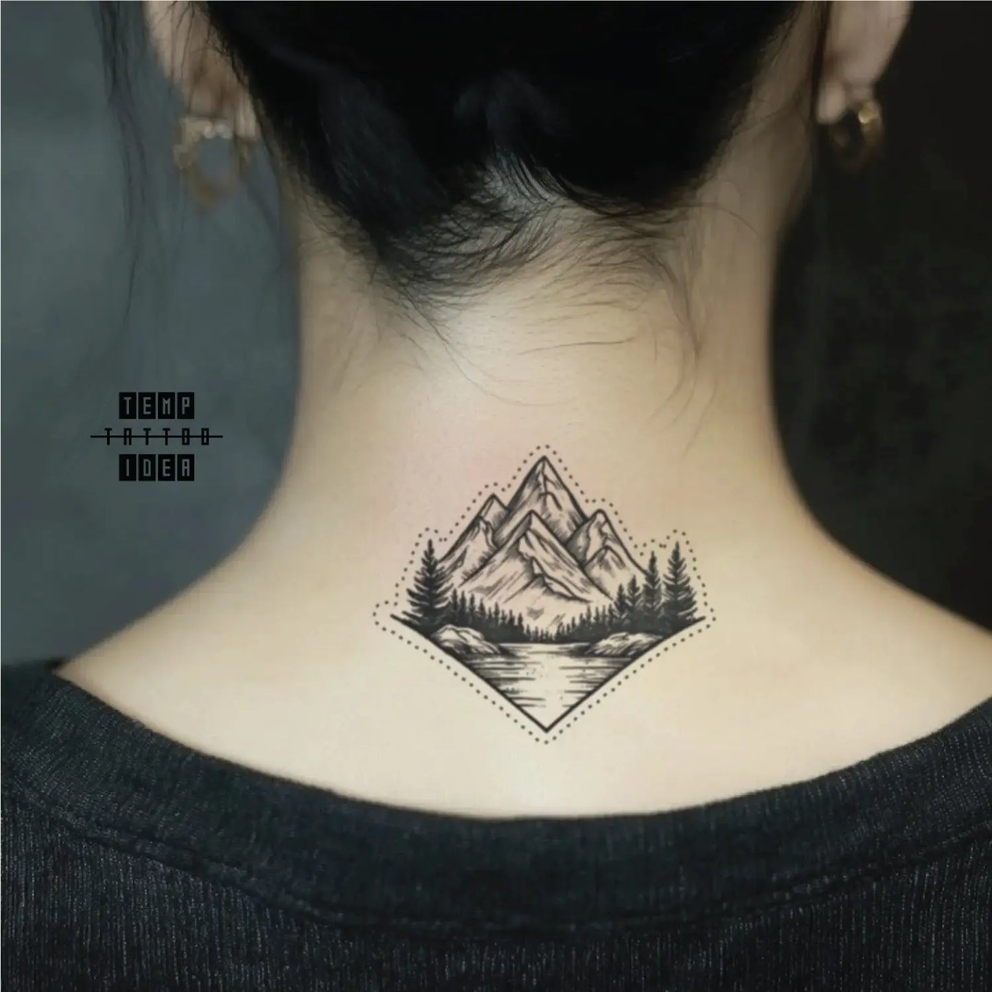 best cool simple small black white grey color outline simple geometric mountain outline nature symbol fake temporary tattoo sticker design idea for men and women on neck