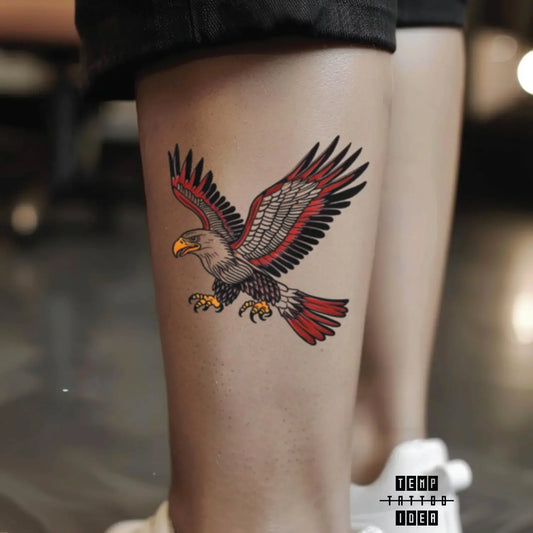 best cool simple small black white grey color traditional simple traditional eagle animal symbol fake temporary tattoo sticker design idea for men and women on ankle