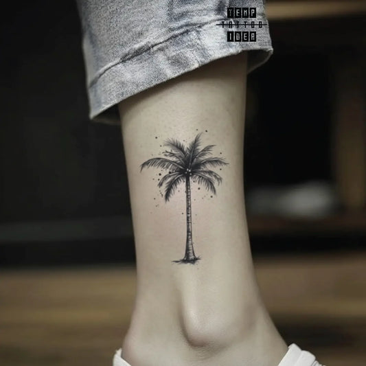 best cool simple small black white grey color sketch simple minimalist palm tree nature symbol fake temporary tattoo sticker design idea for men and women on ankle