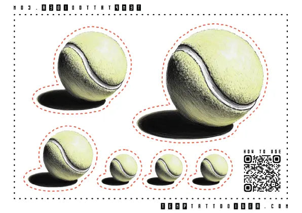 Simple Realistic Tennis Ball Multi-Size Temporary Tattoo Sticker