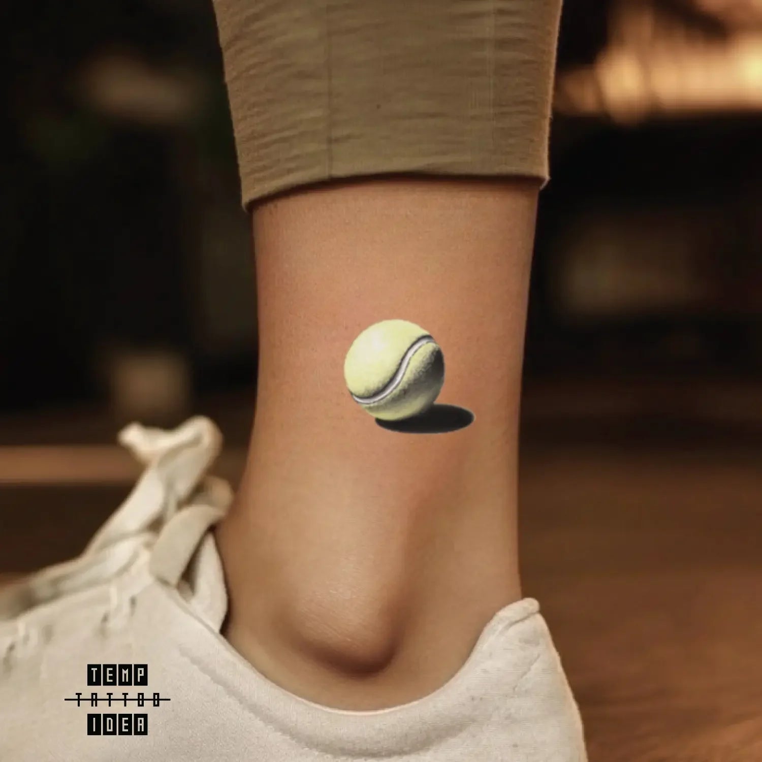 best cool simple small black white grey color player lover green realism simple realistic tennis ball sport symbol fake temporary tattoo sticker design idea for men and women on ankle