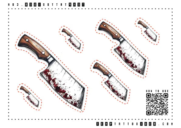 Chef's Bloody Butcher Knife Multi-Size Temporary Tattoo Sticker