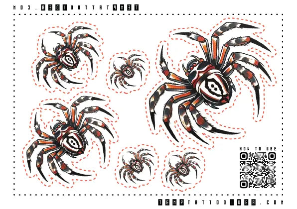 Traditional Spider Multi-Size Temporary Tattoo Sticker