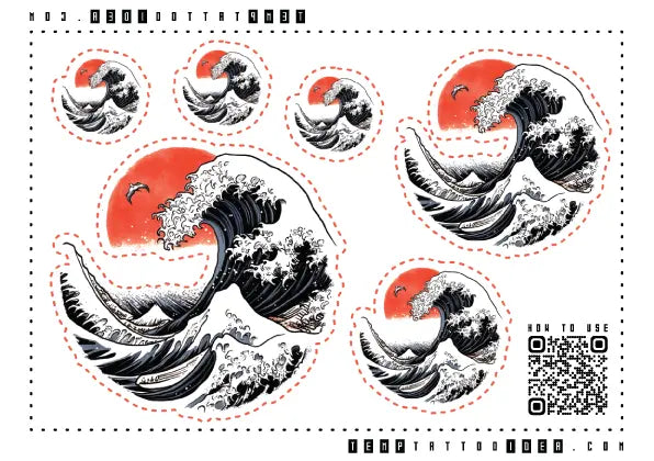 Japanese Ocean Wave Multi-Size Temporary Tattoo Sticker