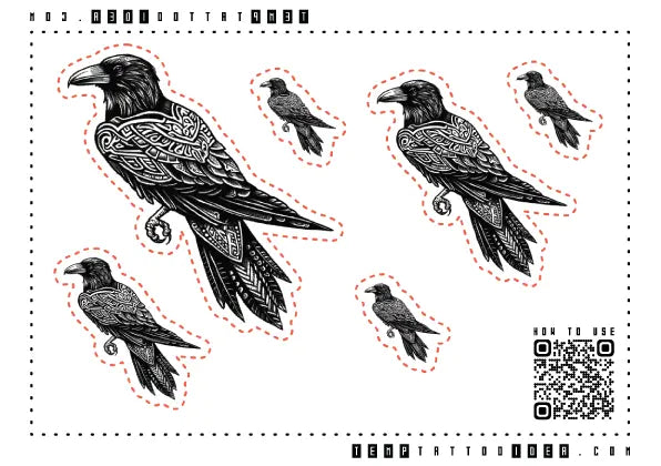 Nordic Viking Raven Multi-Size Temporary Tattoo Sticker