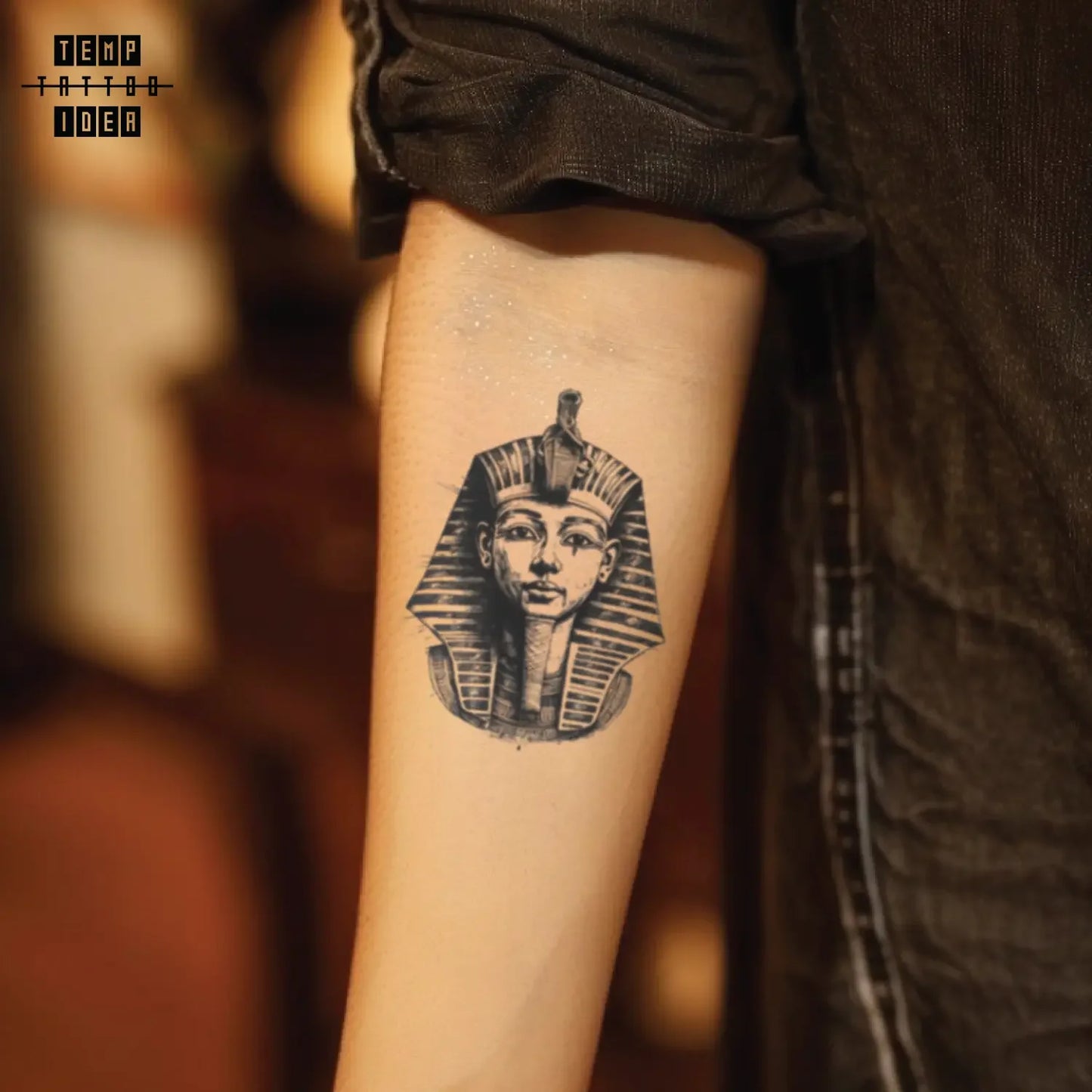 best cool simple small black white grey color sketch egyptian pharaoh mythological symbol fake temporary tattoo sticker design idea for men and women on forearm