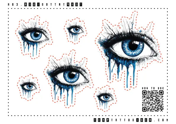 Creepy Realistic Blue Evil Eye Multi-Size Temporary Tattoo Sticker