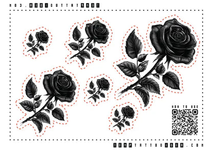 Simple Realistic Black Rose Multi-Size Temporary Tattoo Sticker