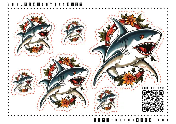 Simple Traditional Shark Multi-Size Temporary Tattoo Sticker