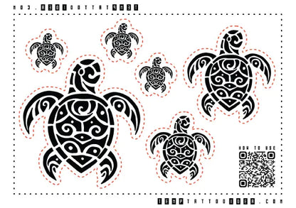 Simple Tribal Polynesian Sea Turtle Multi-Size Temporary Tattoo Sticker