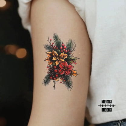 best cool simple small black white grey color ptx pentatonix merry xmas season holiday traditional traditional christmas ornament flower symbol fake temporary tattoo sticker design idea for men and women on bicep