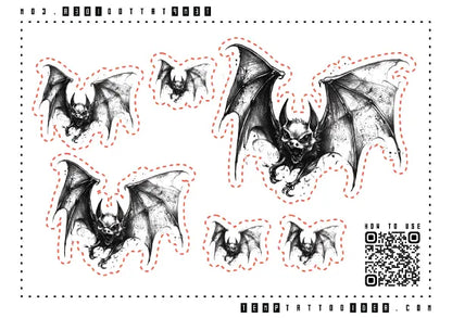 Simple Realistic Gothic Bat Multi-Size Temporary Tattoo Sticker