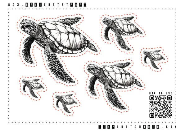 Simple Realistic Sea Turtle Multi-Size Temporary Tattoo Sticker