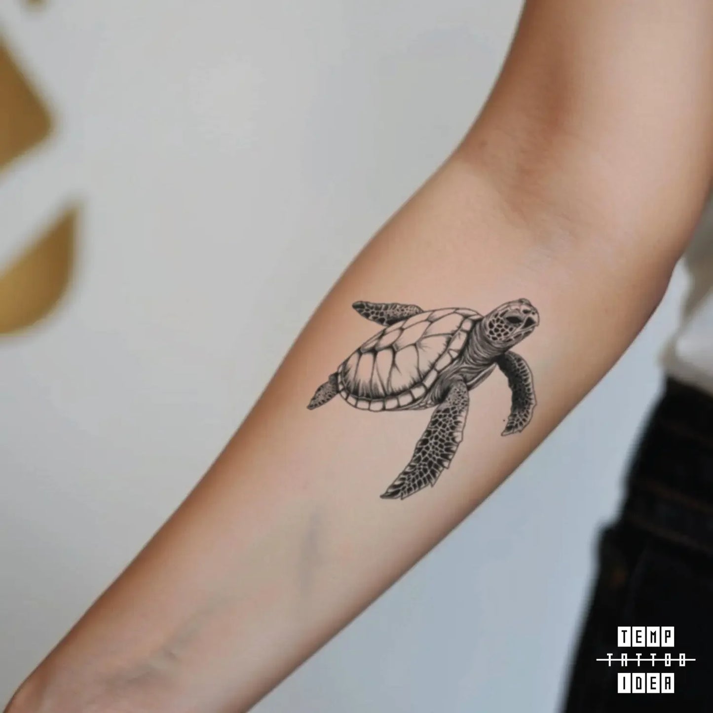 best cool simple small black white grey color realism simple realistic sea turtle animal symbol fake temporary tattoo sticker design idea for men and women on forearm