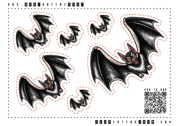 Simple Traditional Bat Multi-Size Temporary Tattoo Sticker