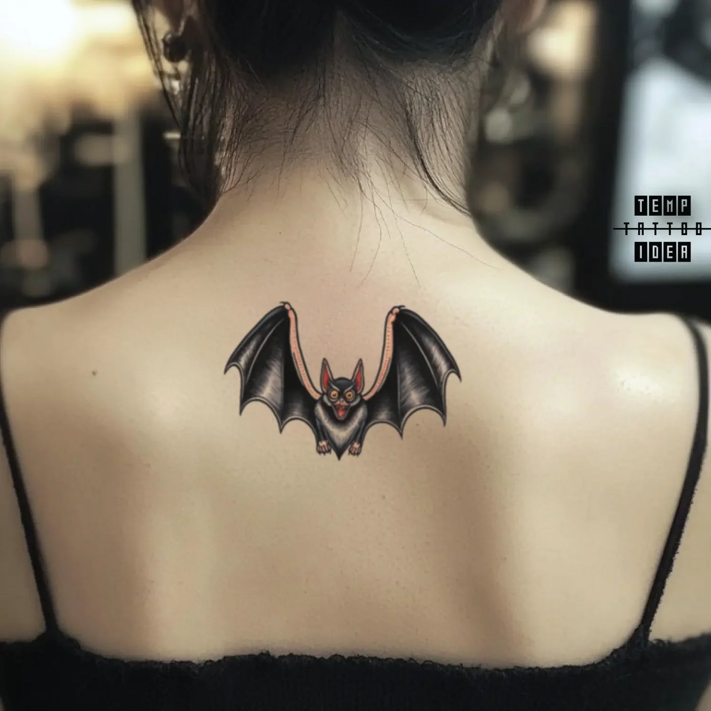 best cool simple small black white grey color traditional simple traditional bat animal symbol fake temporary tattoo sticker design idea for men and women on back