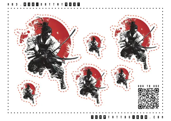 Japanese Samurai Multi-Size Temporary Tattoo Sticker