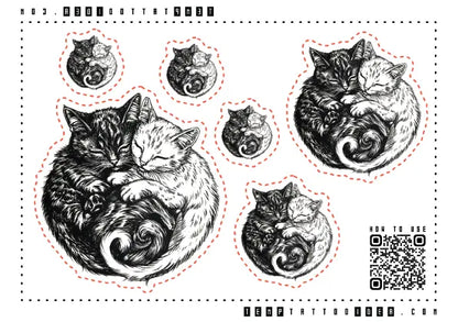 Yin Yang Cats Couples Multi-Size Temporary Tattoo Sticker