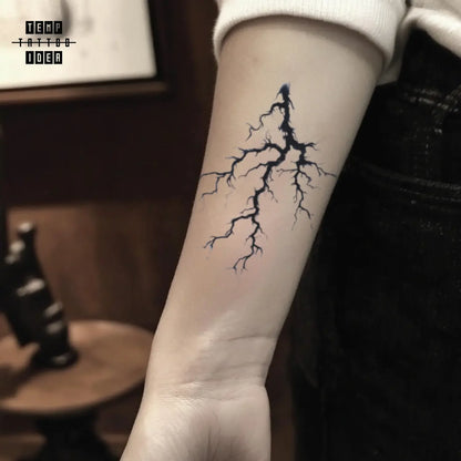 best cool simple small black white grey color fine line realistic lightning space symbol fake temporary tattoo sticker design idea for men and women on forearm