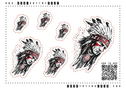 Native American Portrait Multi-Size Temporary Tattoo Sticker