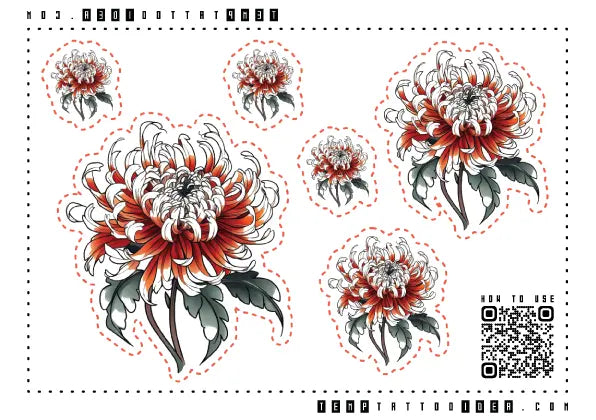 Japanese Chrysanthemum Flower Multi-Size Temporary Tattoo Sticker