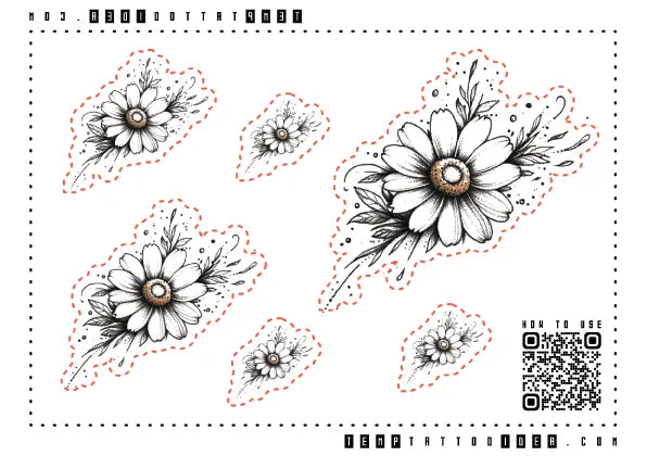 Minimal Daisy Flower Outline Multi-Size Temporary Tattoo Sticker