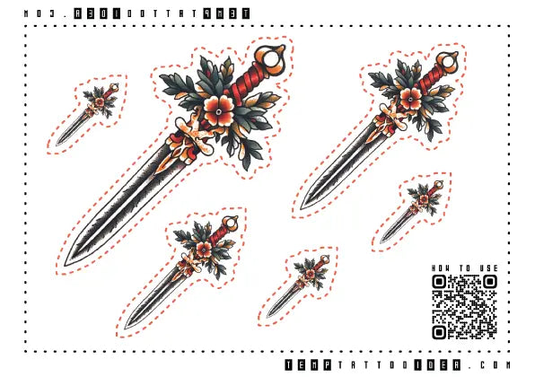 Simple Traditional Dagger Multi-Size Temporary Tattoo Sticker