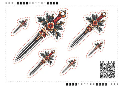 Simple Traditional Dagger Multi-Size Temporary Tattoo Sticker