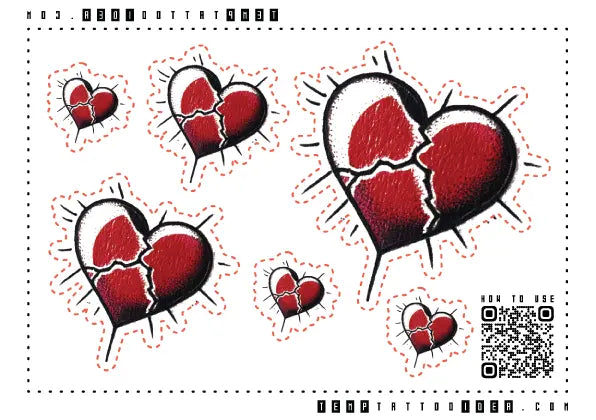 Simple Red Broken Heart Outline Multi-Size Temporary Tattoo Sticker