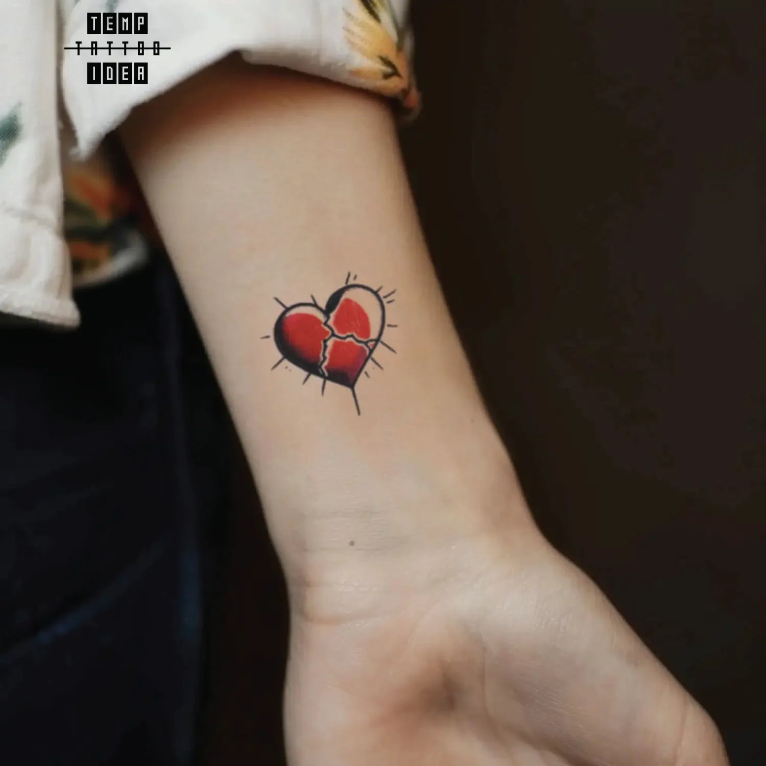 best cool simple small black white grey color minimalist simple red broken heart outline symbol symbol fake temporary tattoo sticker design idea for men and women on wrist