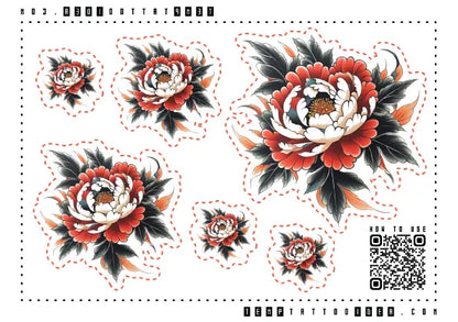 Japanese Peony Flower Multi-Size Temporary Tattoo Sticker