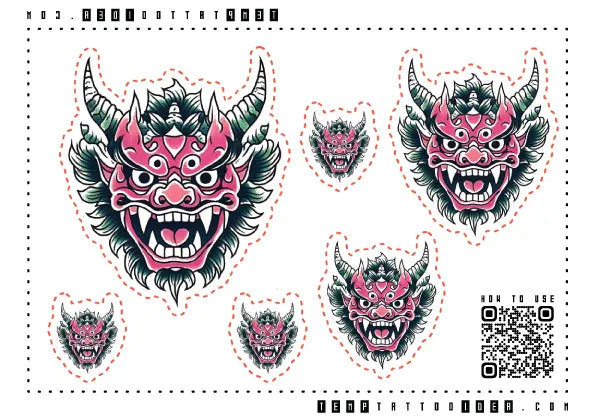 Japanese Demon Multi-Size Temporary Tattoo Sticker