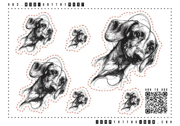 Sketchy Dachshund Dog Portrait Multi-Size Temporary Tattoo Sticker