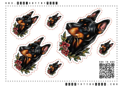 Traditional Doberman Pinscher Dog Multi-Size Temporary Tattoo Sticker