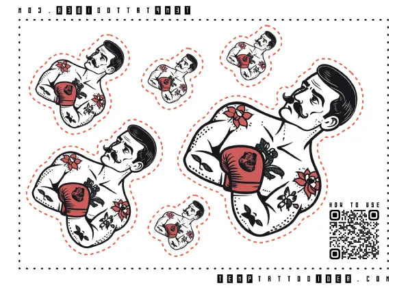 Traditional Boxer Multi-Size Temporary Tattoo Sticker