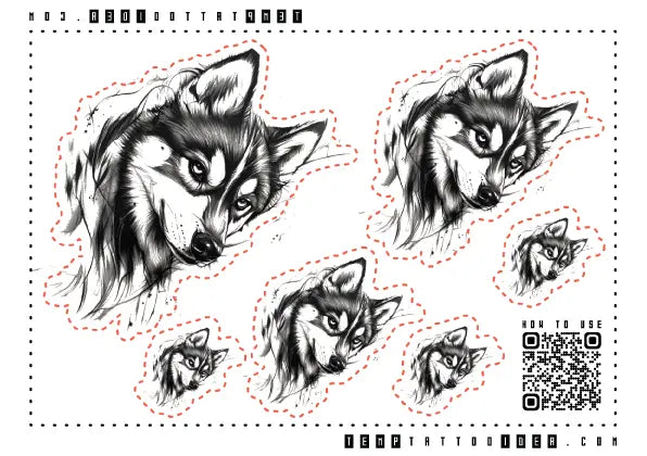 Siberian Husky Dog Multi-Size Temporary Tattoo Sticker