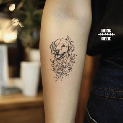 best cool simple small black white grey color labrador memorial portrait outline golden retriever dog outline animal symbol fake temporary tattoo sticker design idea for men and women on forearm