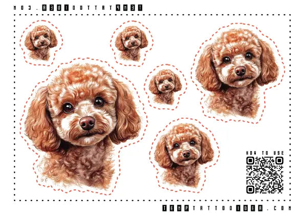 Cute Toy Poodle Dog Multi-Size Temporary Tattoo Sticker