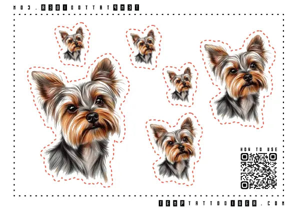 Yorkshire Terrier Dog Multi-Size Temporary Tattoo Sticker