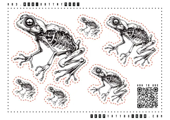 Frog Skeleton Multi-Size Temporary Tattoo Sticker