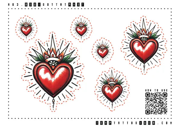 Traditional Sacred Heart Multi-Size Temporary Tattoo Sticker