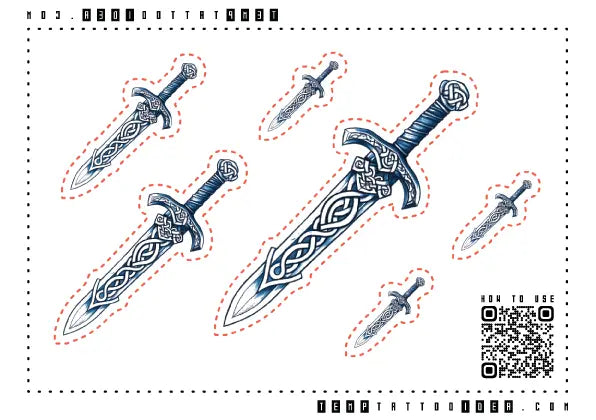 Blue Viking Sword Multi-Size Temporary Tattoo Sticker