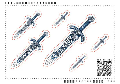 Blue Viking Sword Multi-Size Temporary Tattoo Sticker