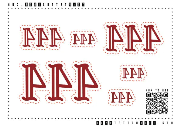 Red 444 Multi-Size Temporary Tattoo Sticker