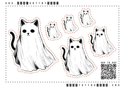 Simple Ghost Cat Multi-Size Temporary Tattoo Sticker