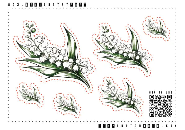 Minimalist Lily of the Valley Flower Multi-Size Temporary Tattoo Sticker