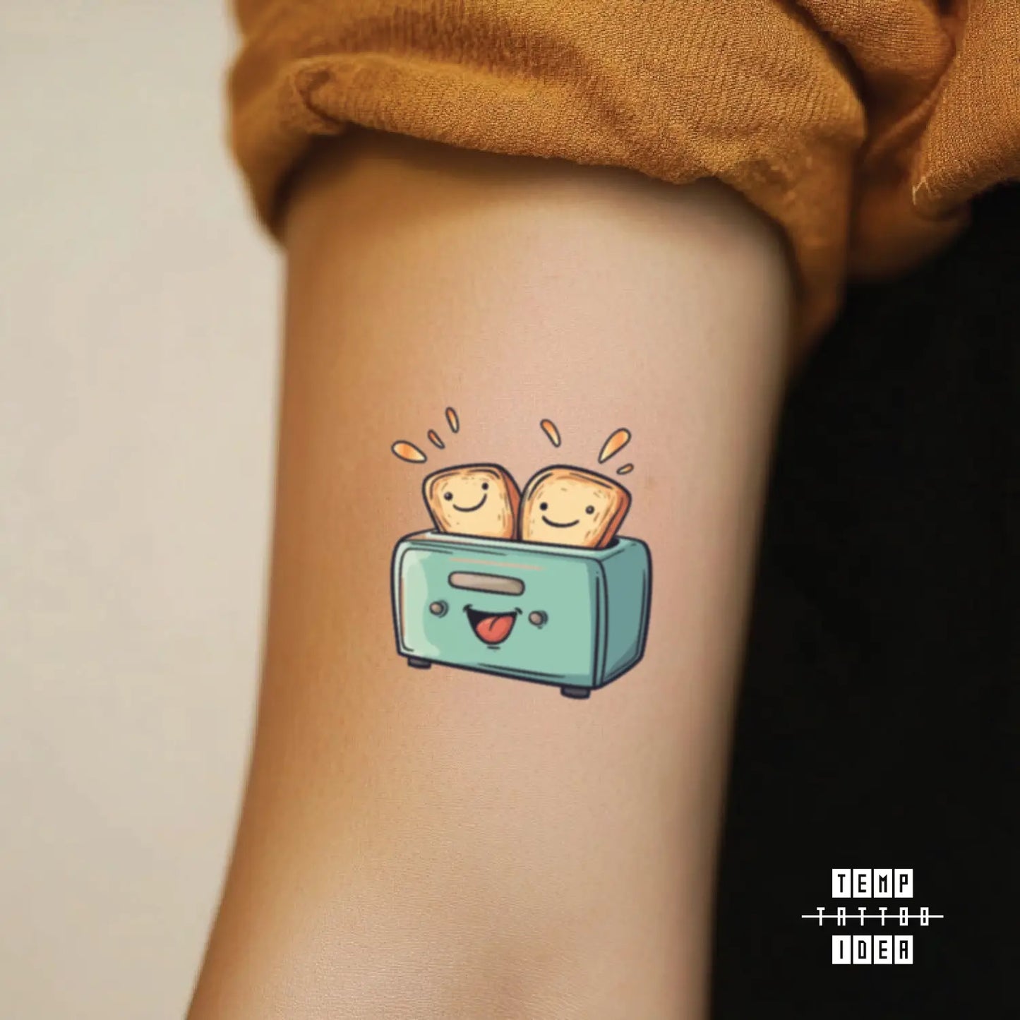 cartoon toaster temporary tattoo sticker idea design